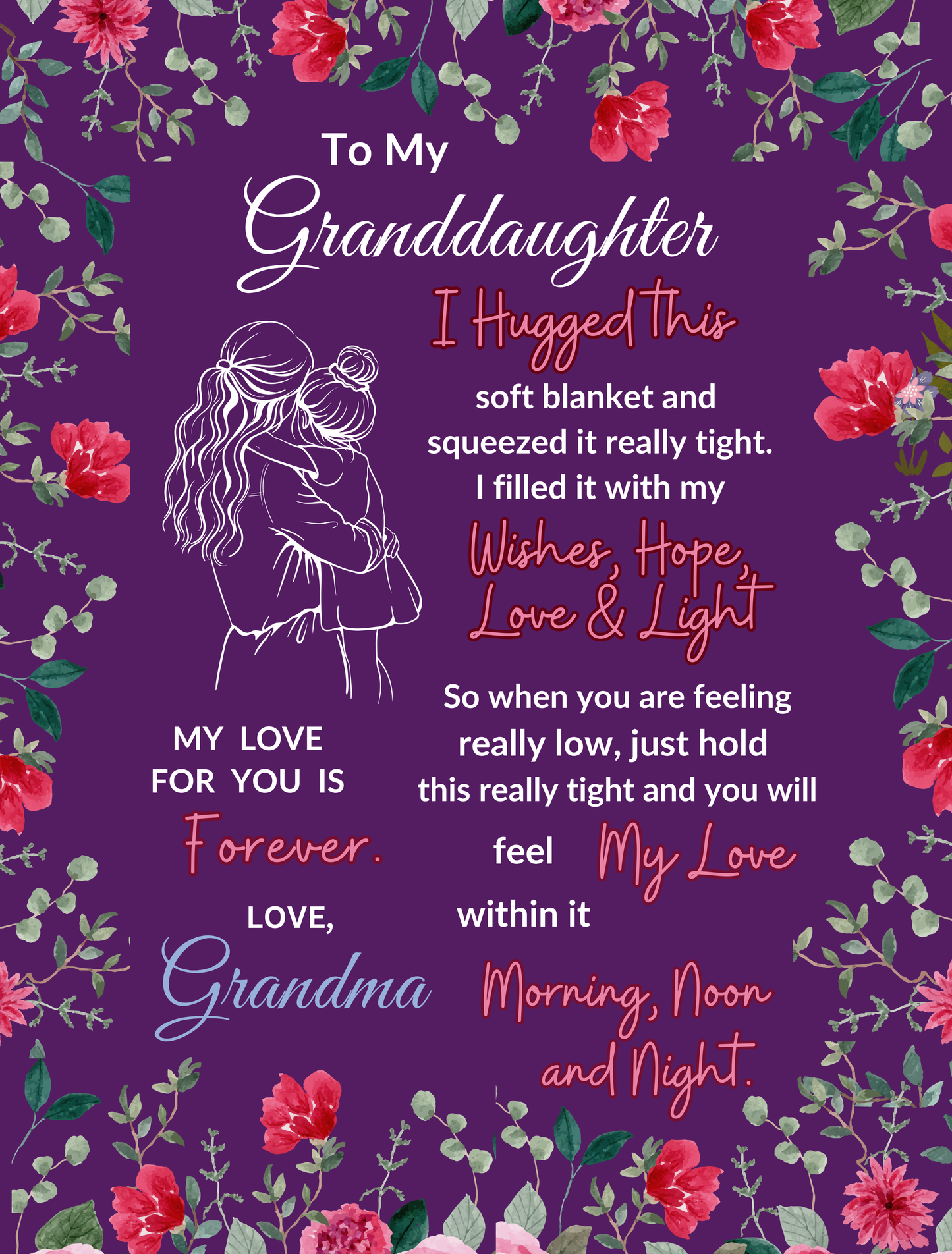 Granddaughter - Sweet Words - Purple Plush Fleece Blanket