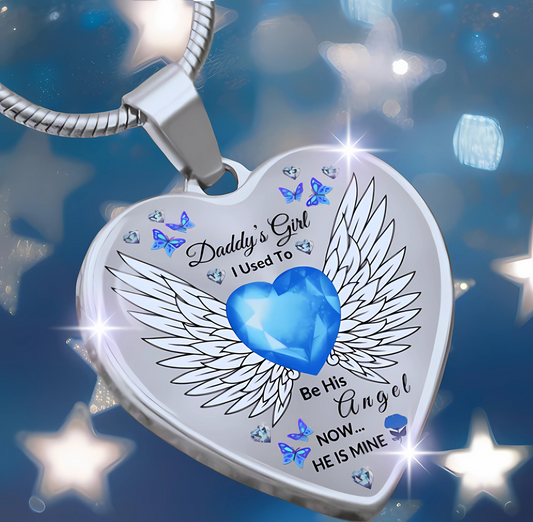 Daddy's Girl Memorial Heart Necklace | Angel Wing Pendant with Custom Engraving