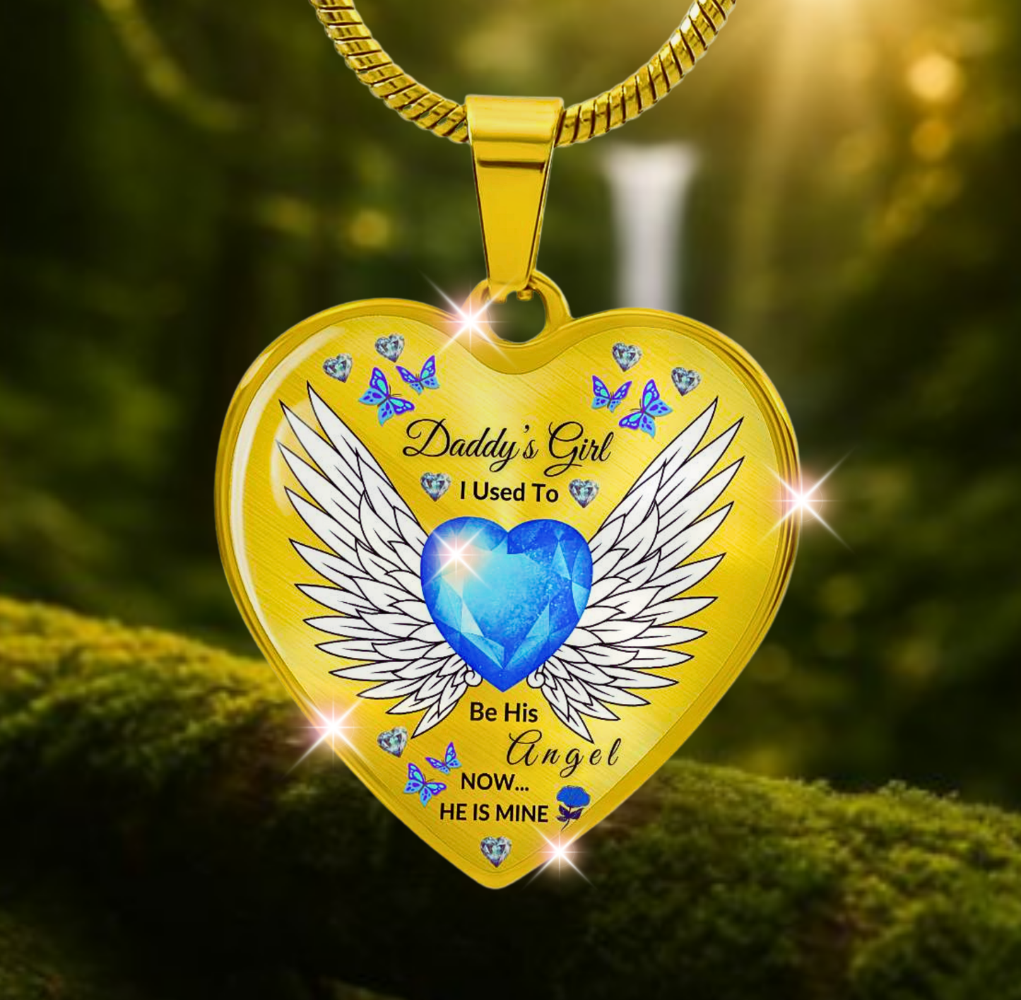 Daddy's Girl Memorial Heart Necklace | Angel Wing Pendant with Custom Engraving