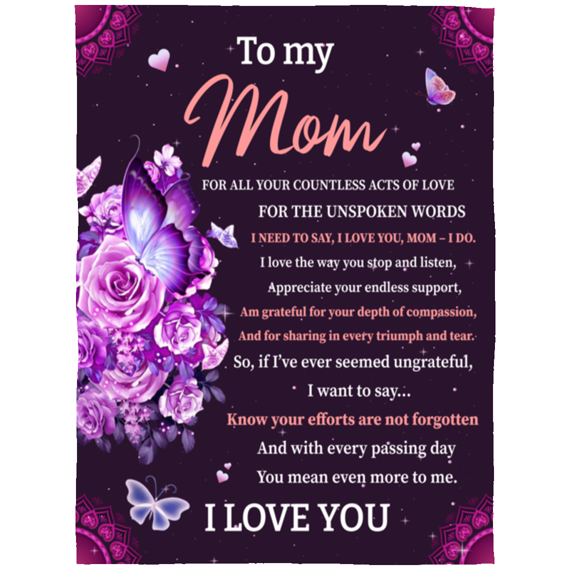 To My Mom - For All Your Countless Acts of Love - Cozy Plush or Artic Fleece Blankets