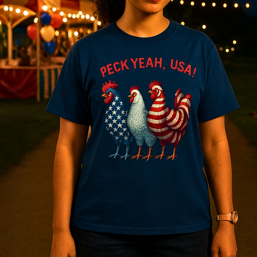Peck Yeah Chicken T-Shirt – Stars, Stripes & Sass