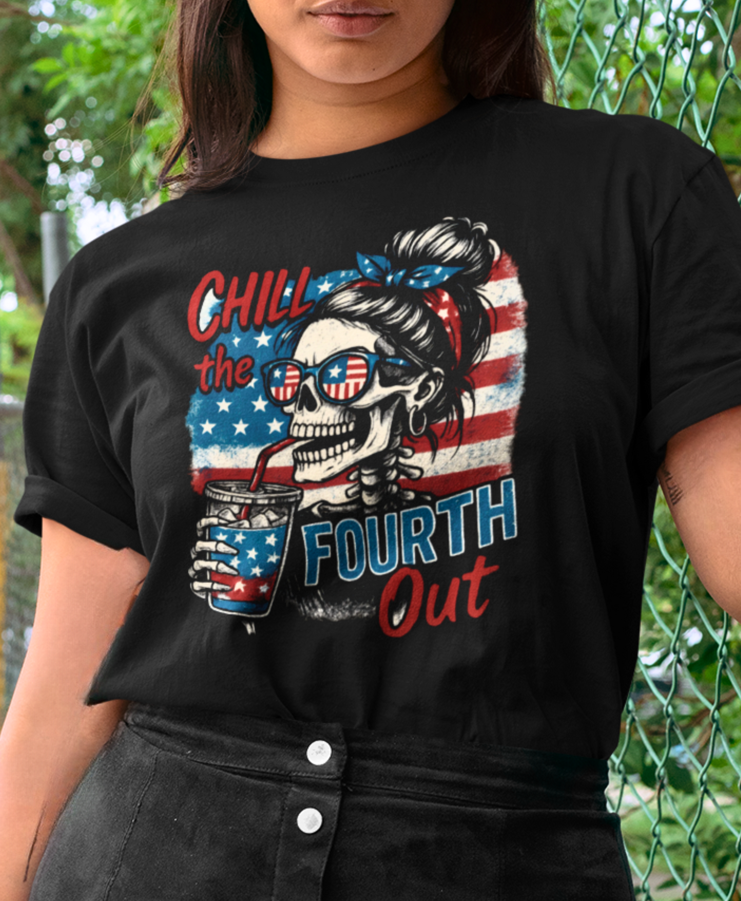 Chill the Fourth Out – Freedom Sip Skull Tee