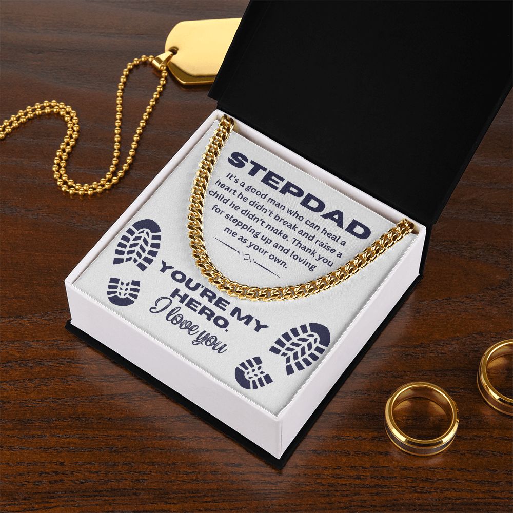 Stepdad Hero Necklace - Cuban Chain with "You're My Hero" Message