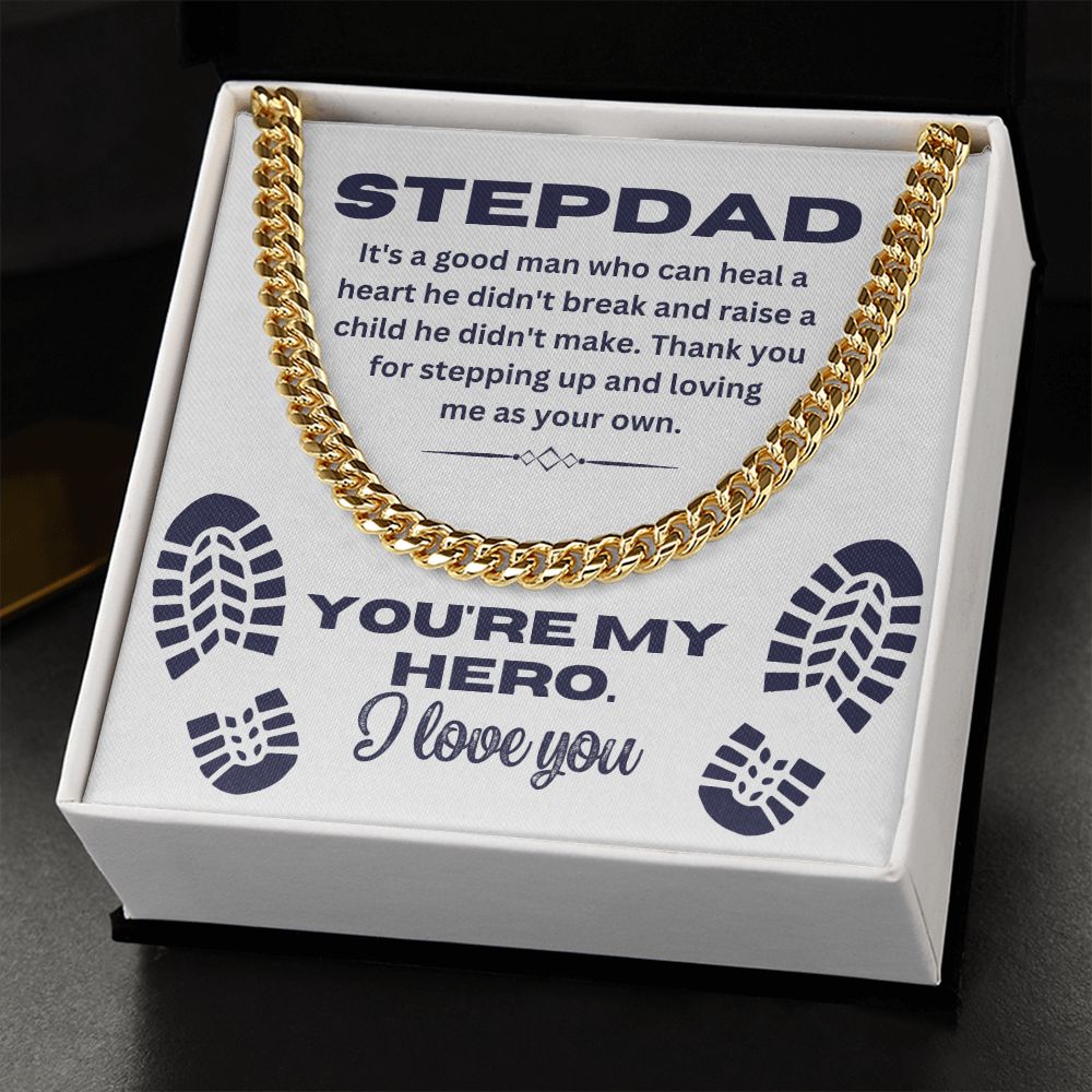 Stepdad Hero Necklace - Cuban Chain with "You're My Hero" Message