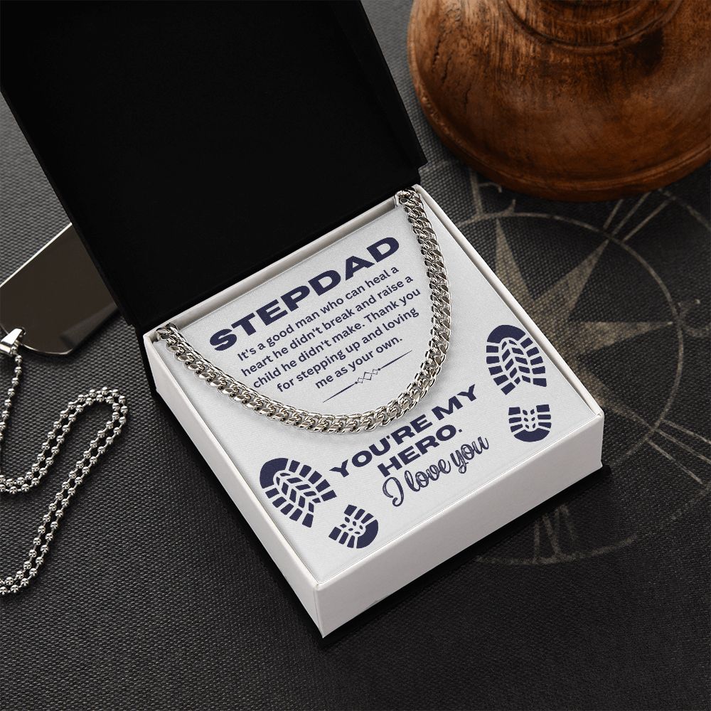 Stepdad Hero Necklace - Cuban Chain with "You're My Hero" Message