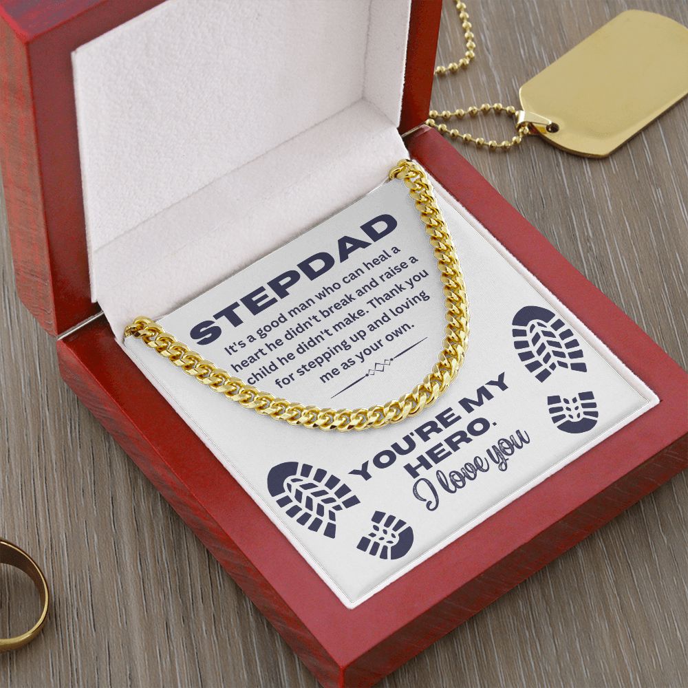 Stepdad Hero Necklace - Cuban Chain with "You're My Hero" Message