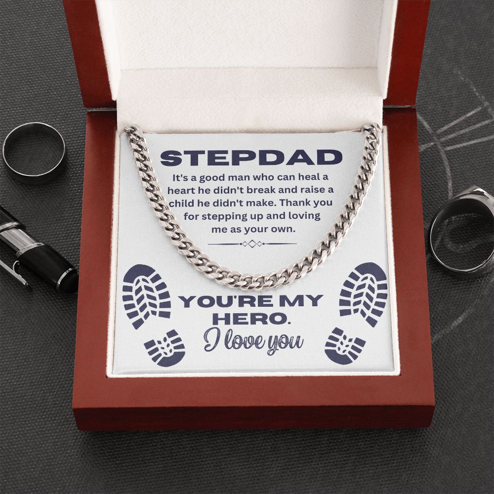 Stepdad Hero Necklace - Cuban Chain with "You're My Hero" Message