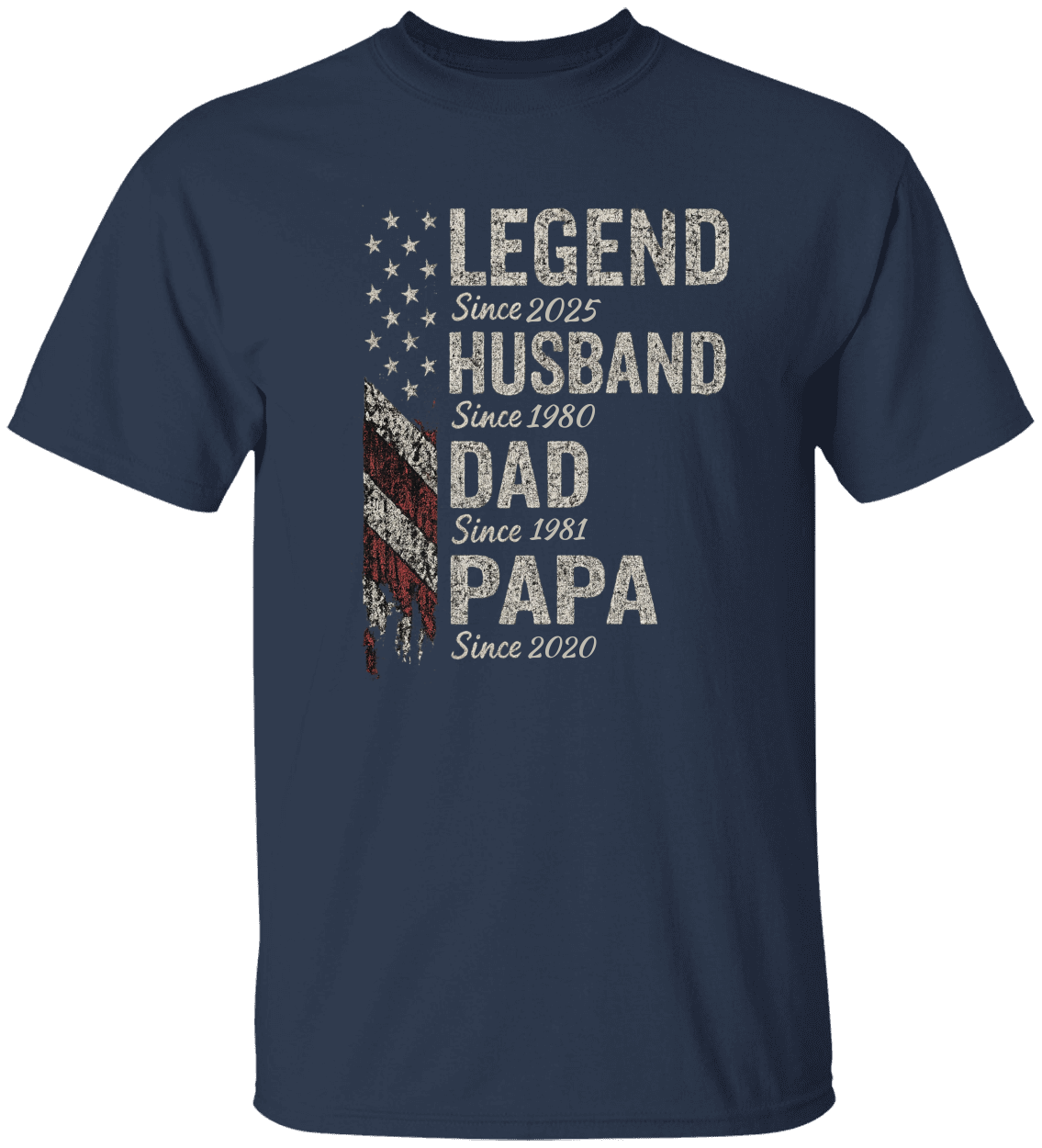 Legendary Husband Dad Papa Milestones American Flag Unisex T-Shirt | Perfect Gift for Proud Fathers & Grandpas