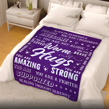 Warm Hugs Purple Blanket – Inspirational Gift for Love, Comfort & Support | Plush or Arctic Fleece