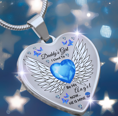 Daddy's Girl Memorial Heart Necklace | Angel Wing Pendant with Custom Engraving