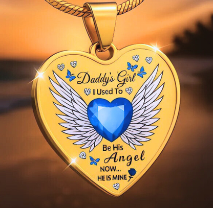 Daddy's Girl Memorial Heart Necklace | Angel Wing Pendant with Custom Engraving