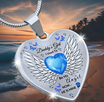 Daddy's Girl Memorial Heart Necklace | Angel Wing Pendant with Custom Engraving