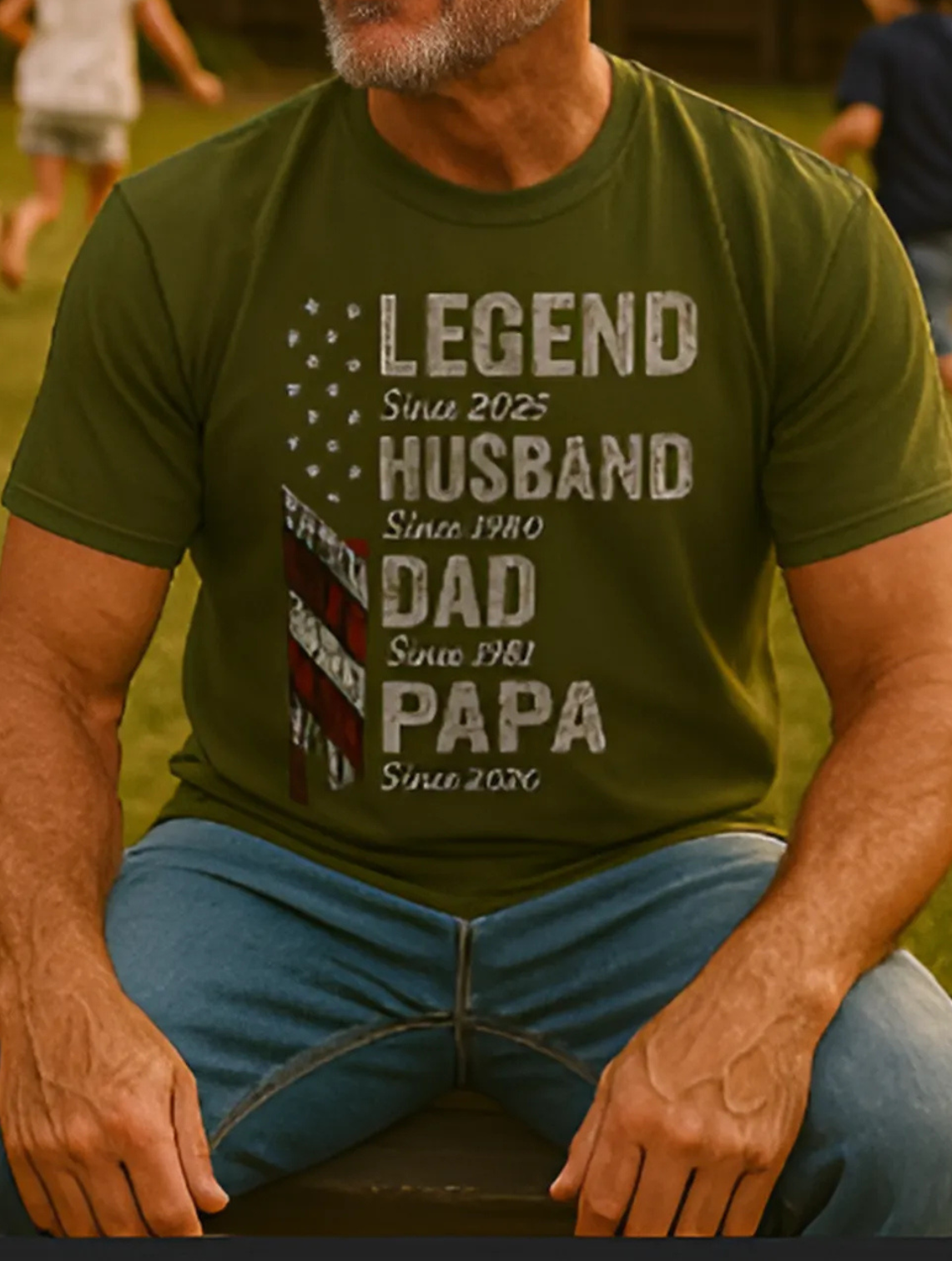 Legendary Husband Dad Papa Milestones American Flag Unisex T-Shirt | Perfect Gift for Proud Fathers & Grandpas