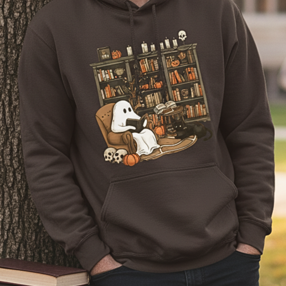 Cute Ghost Reading T-Shirt | Halloween Librarian Teacher Gift | Book Lover Apparel