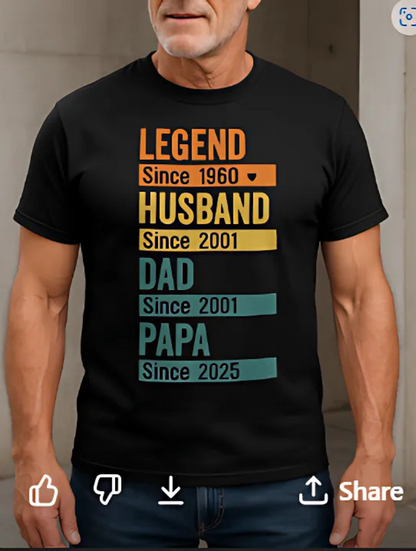 Legend Husband Dad Papa Since Shirt – Father’s Day Gift for Grandpa, Dad, Husband