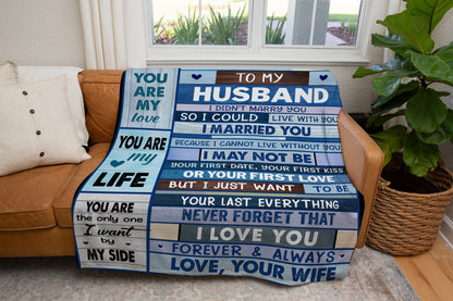 To My Husband Romantic Gift | Black Sherpa Blanket | I Didn't Marry You So I Could Live With You