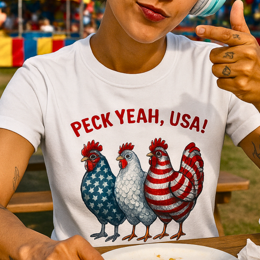 Peck Yeah Chicken T-Shirt – Stars, Stripes & Sass