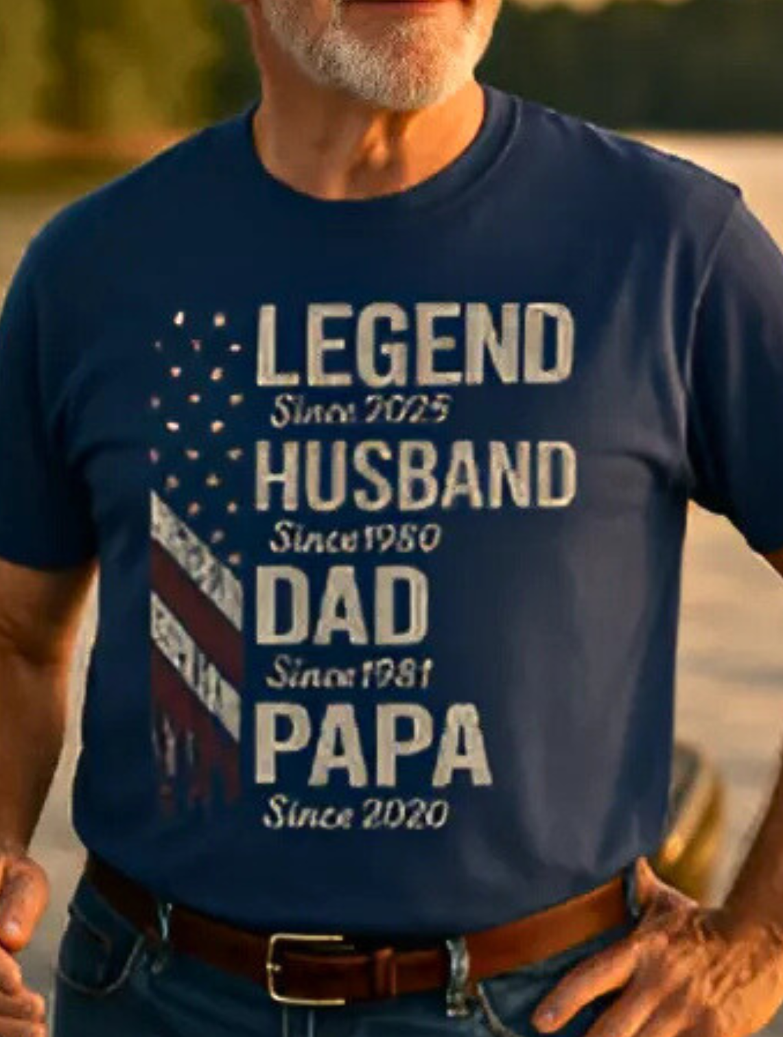 Legendary Husband Dad Papa Milestones American Flag Unisex T-Shirt | Perfect Gift for Proud Fathers & Grandpas