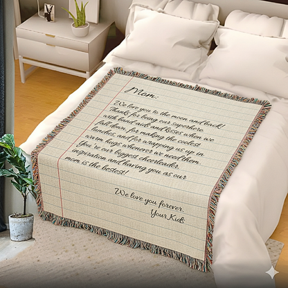 Mom Woven Fringe Blanket – A Cherished Keepsake of Love and Comfort | 100% Cotton