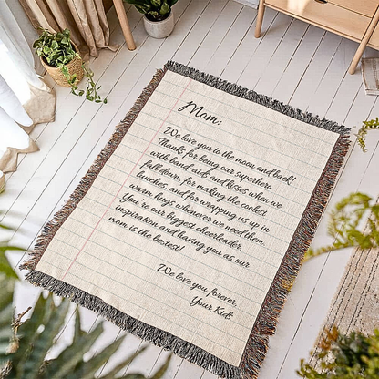 Mom Woven Fringe Blanket – A Cherished Keepsake of Love and Comfort | 100% Cotton