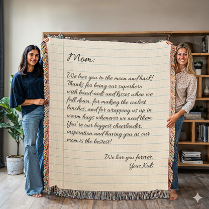 Mom Woven Fringe Blanket – A Cherished Keepsake of Love and Comfort | 100% Cotton