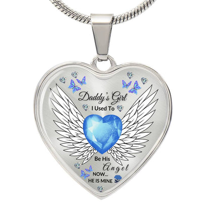 Daddy's Girl Memorial Heart Necklace | Angel Wing Pendant with Custom Engraving