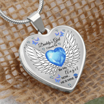 Daddy's Girl Memorial Heart Necklace | Angel Wing Pendant with Custom Engraving