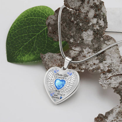 Daddy's Girl Memorial Heart Necklace | Angel Wing Pendant with Custom Engraving