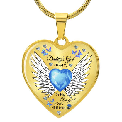 Daddy's Girl Memorial Heart Necklace | Angel Wing Pendant with Custom Engraving