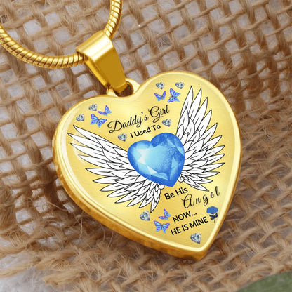 Daddy's Girl Memorial Heart Necklace | Angel Wing Pendant with Custom Engraving