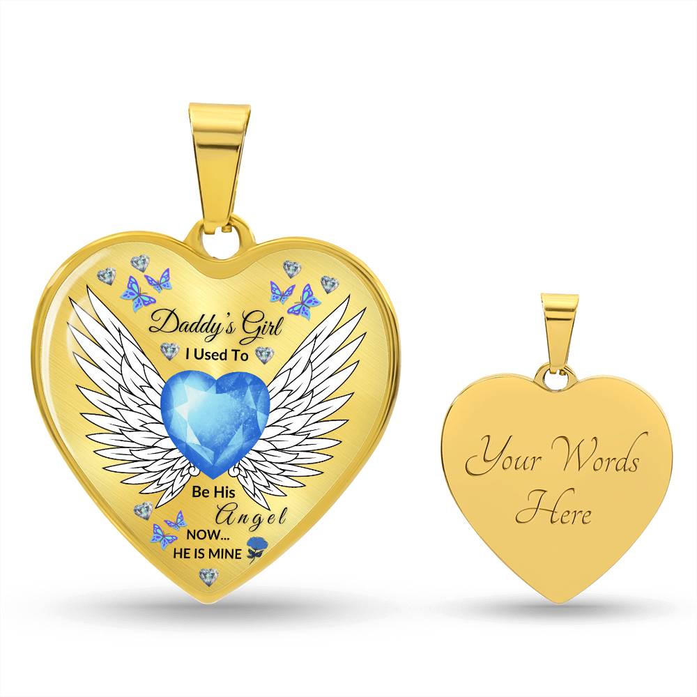 Daddy's Girl Memorial Heart Necklace | Angel Wing Pendant with Custom Engraving
