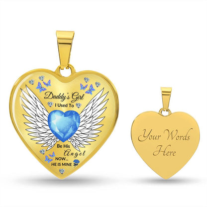 Daddy's Girl Memorial Heart Necklace | Angel Wing Pendant with Custom Engraving