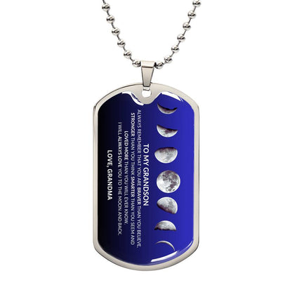 To My Grandson Moon Phase Dog Tag | A Gift of Love & Strength