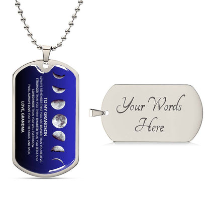 To My Grandson Moon Phase Dog Tag | A Gift of Love & Strength