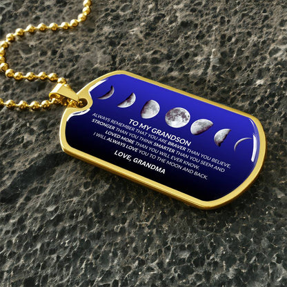 To My Grandson Moon Phase Dog Tag | A Gift of Love & Strength