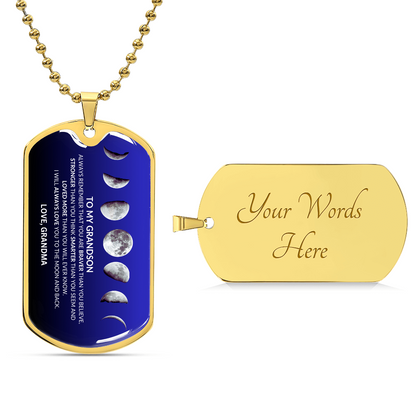 To My Grandson Moon Phase Dog Tag | A Gift of Love & Strength