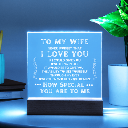 To My Wife | Never Forget That I Love You | LED Acrylic Light-Up Plaque Keepsake Night Light | Bedside Gift
